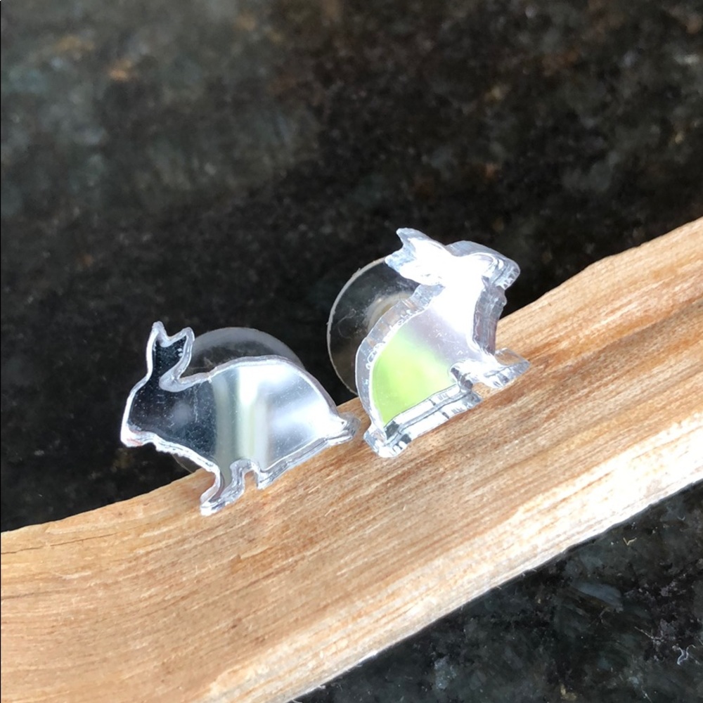 Mirrored laser-cut bunny earrings!